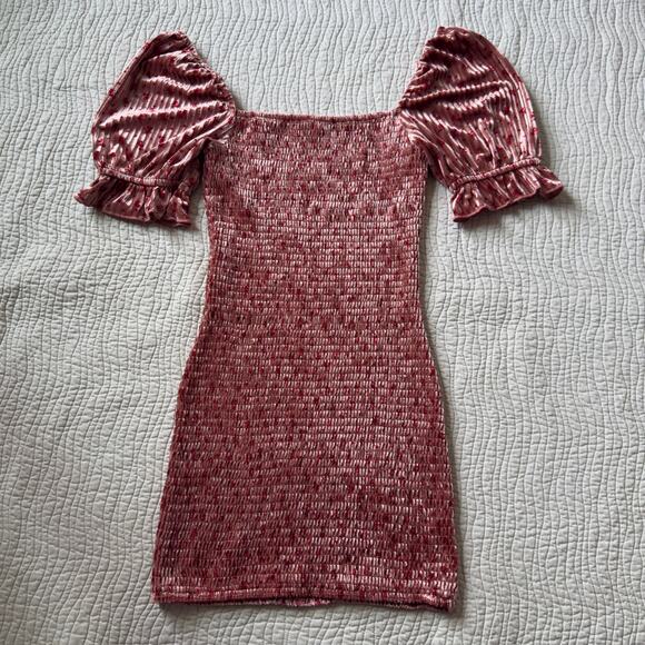 Lulus Floral Print Mini Body Con Dress Ruched Puff Sleeve Velvety Size XS - Picture 1 of 6